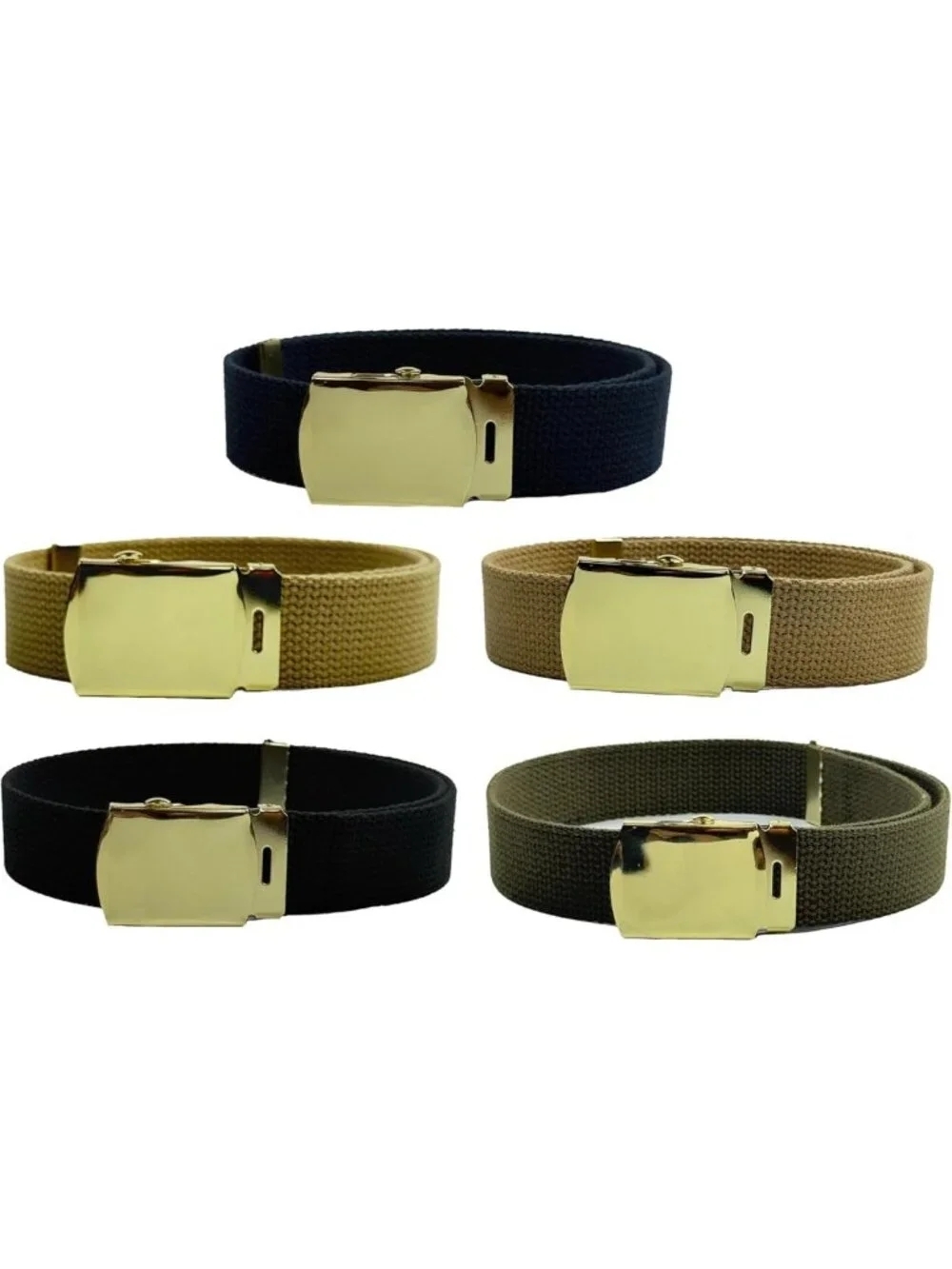 5-Pack Heavy Duty Canvas Web Belts for Men - Military Style Cut-to-Fit, 58